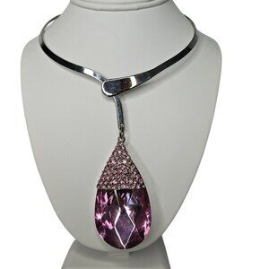 Pink Glass Chrystal Rhinestone encrusted Teardrop Pendent Choker